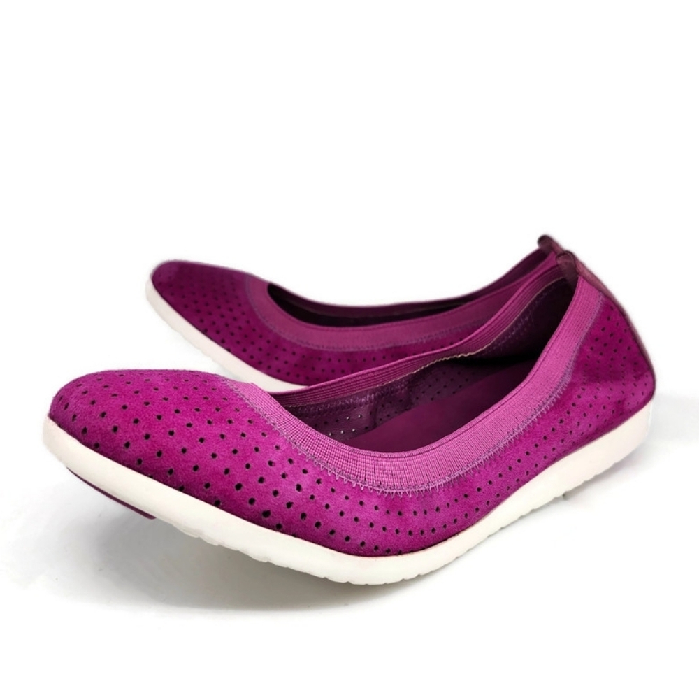 Cole Haan Gilmore Perforated Purple Pink Suede Ballet Flats